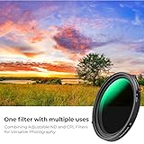 K&F Concept 67mm Variable Fader ND2-32 ND Filter and CPL Circular Polarizing Lens Filter in 1 for Camera Lens Waterproof Neutral Density Polarizer Filter (Nano-D Series)