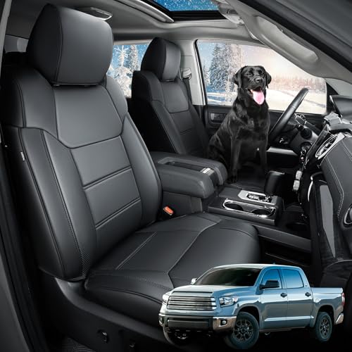 Super Cover for Toyota Tundra Seat Covers 2014-2021(CrewMax only), Full Covered Black Seat Protectors Pickup Truck Leather Seat Cover Set for Tundra 2021 2020 2019 2018 2017 2016 2015 2014 Accessories