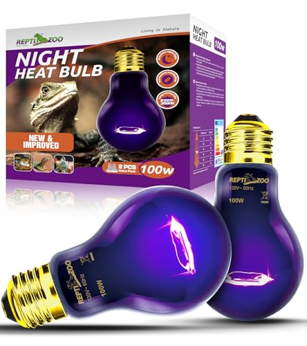 REPTI ZOO 2Pack Reptile Heat Lamp 100W Reptile Night Heat Bulb Night Heat Lamp Without UVA for Turtle Bearded Dragon Gecko Lizard and Snake E26/E27 Purple