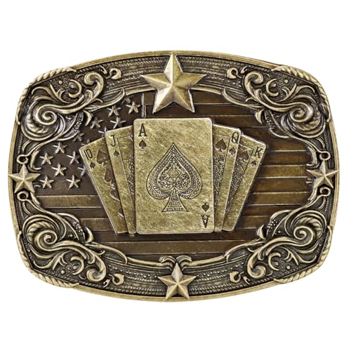 SANSTHS Western Belt Buckle for Men Women, Vintage Cowboy Cowgirl Texas Rodeo Longhorn bull, Poker and Horse