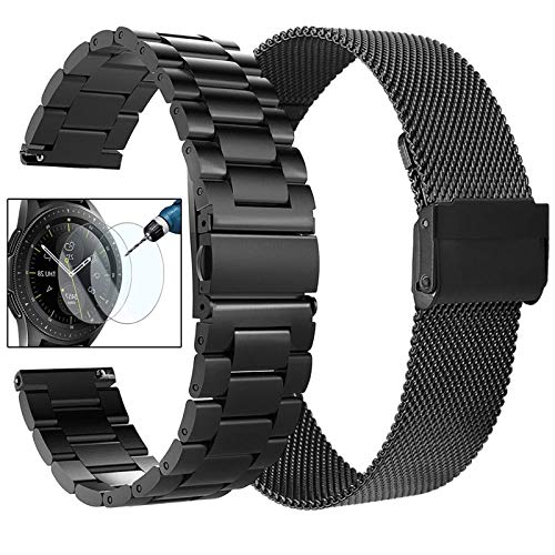 Koreda Compatible with Samsung Galaxy Watch 46mm/Galaxy Watch 3 45mm/Gear S3 Frontier/Classic Bands Sets, 22mm Stainless Steel Metal Band + Mesh Loop Replacement Bracelet Strap for Samsung Gear S3