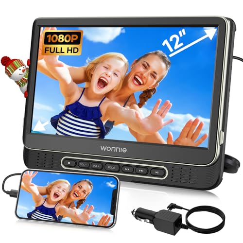 Car DVD Player, WONNIE 12" Portable DVD Player with Headrest Mount, Support 1080P/MP4 Video, HDMI Input/Output, AV Out, AC Adapter, Car Charger, USB Card Reader, Last Memory, All Regions