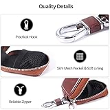 MRPLUM Earbud Carrying Case Small Compatible with PU Leather Hard Portable Earphone Case Protective Storage Pouch Bag with Mesh Pocket & Keychain for Wireless Headphone USB Cable (Brown)