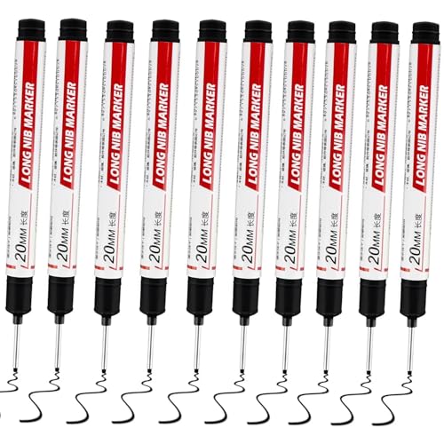 20PCS 20mm Long Nib Marker Long Head Deep Hole Marker Pens Permanent Markers Carpenter Ink Marker Quick-dry Waterproof Pen Multi-purpose Construction Tools for Welding Drill Woodworking (Black)