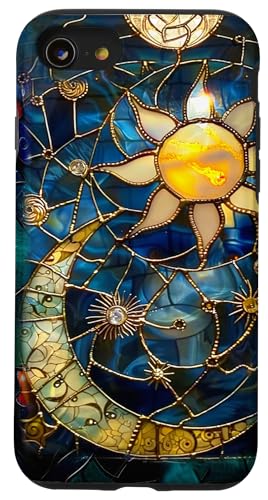 iPhone SE (2020) / 7 / 8 Pearled Golden Stained Glass Celestial Moon Sun Stars Starry Case