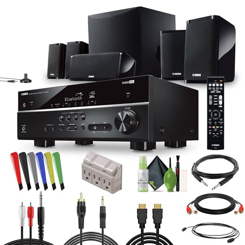 Yamaha Audio YHT-4950U 4K Ultra HD 5.1-Channel Home Theater System with 8" 50W RMS Powered Subwoofer Speakers, True Surround Sound, AV Receiver and Bluetooth Music Streaming Bundle with Accessories
