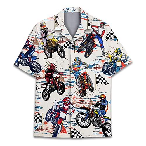 Motocross Racing Dirt Bike Hawaiian Shirt for Men, Funny Motocross Button Down Short Sleeve Shirt Men Women Summer Gifts