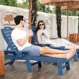 Chaise Lounge for Outdoor, Patio Lounge Chairs for Outside, Chaise Lounge Chair with 6 Positions, HDPE Lounge Chair with Cup Holder for Pool Poolside Deck Backyard Lawn, Azure Blue