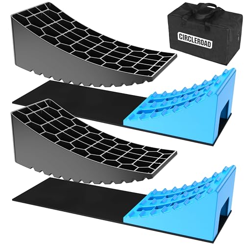 CirclrRoad RV Levelers, Heavy Duty RV Ramps for Leveling, Camper Wheel Levelers, Trailer Leveling Up to 35,000 lbs with Rubber Anti-Skid Pads and Storage Carrying Bag
