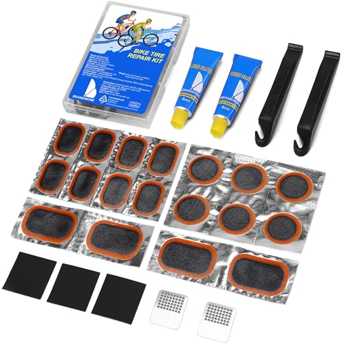 Beanewone Bike Tire Repair Kit, Bicycle Inner Tube Patch Kit with 18PCS Vulcanizing Patches, Tire Levers & Rubber Cement Glue – Portable Case for Bicycle & Inflatable Tubes (Tire Repair Kit)