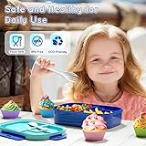 TIME4DEALS Kids Bento Lunch Box Leakproof Lunch Box with 4 Compartments Lunch Containers with Tableware Kids Bento School Lunch Boxes with Container 44oz, Microwave Dishwasher Freezer Safe (Blue)