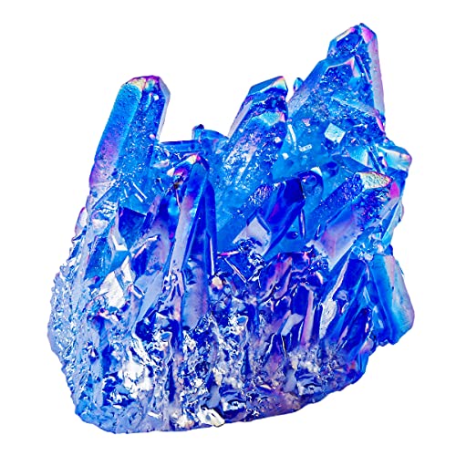 SUNYIK Blue Titanium Coated Crystal Cluster,Quartz Drusy Geode Gemstone Specimen(0.2-0.3lb)