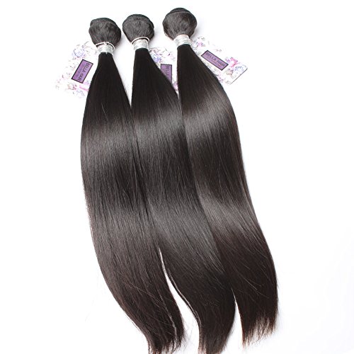 Bella Hair 3 Bundles Peruvian Virgin Hair Silky Straight 100% Human Hair Weave Natural Black Color 34"34"34"