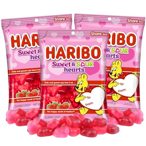 Sweetzo - Limited Edition Valentines Sweet and Sour Gummy Hearts, Strawberry Flavored Candies, Party Favor Candy Gifts, 4 Ounces (Pack of 3)