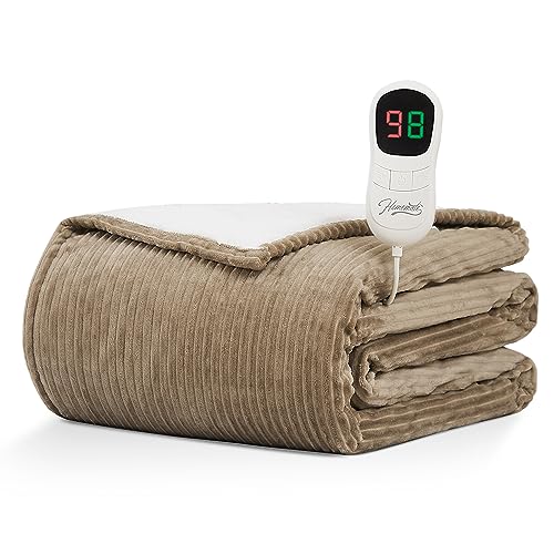 Homemate Heated Blanket Electric Throw - 50"x60" Heating Blanket Throw 1/2/4/6/8 Hours Auto-Off 10 Heat Levels Heat Blanket Over-Heat Protection Soft Flannel Sherpa Heater Blanket ETL Certification