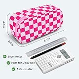 WRIGAEL Pencil Pouch Case Bag for Girls Cute Aesthetic Large Capacity Big Kawaii Pen Soft Qrganizer Kids Checkered School College Adults Teen Women Students Girly Modern Unique Pretty Teenage