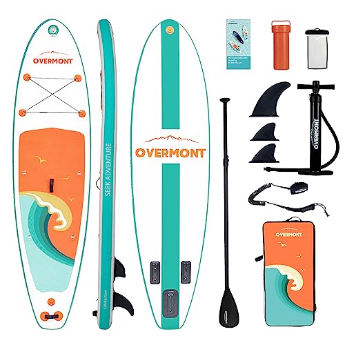Overmont Inflatable Stand Up Paddle Board with Premium SUP Accessories, 10’6’’ Wide Durable Design, Non-Slip Stable Deck for Youth & Adults of All Skill Levels, Leash Paddle & Pump included