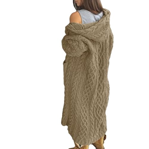 NIUBIA Womens Casual Long Sleeve Open Cardigan Warm Hooded Outwear Coat Cable Knit Long Cardigan Sweaters with Pockets
