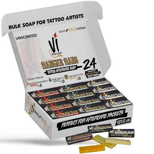 Banger Bars Tattoo Aftercare Soap Bulk For Tattoo Artists | Individually Packaged Post Tattoo Cleansing Soap Unscented Gentle Formula Wholesale Tattoo Supplies Variety Pack 24 0.4oz Bars