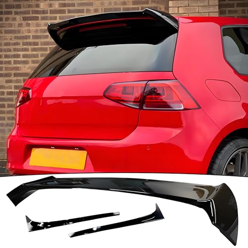NEESPOC Rear Window Roof Spoiler + Side Wing Lip Splitter Fit for Volkswagen VW Golf S/SE/SEL/ MK7/ MK7.5 2015-2021, Gloss Black Tailgate Top Wing 3PCS Body Kit Exterior Accessories