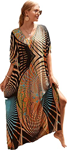 JH-791-42 Rayon Caftan & Dress, V-Neck Maxi & Fancy Plus Size Hawaii Cover Ups for Loungewear & Swimwear