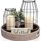 Rustic Farmhouse Lantern Decor Set of 2 - Stylish Decorative Lanterns for Your Living Room, Fireplace Mantle or Kitchen Dining Table - Modern Upscale Beauty for Your Entire Home