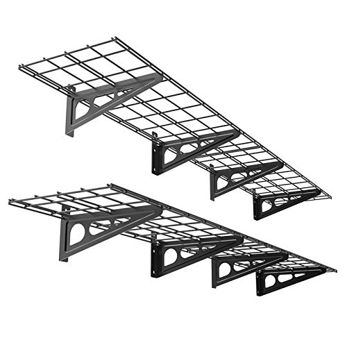 FLEXIMOUNTS 12-inch-by-72-inch Wall Shelf Garage Storage Rack Wall Mounted Floating Shelves,1x6ft ,Black, 2-Pack