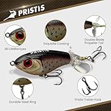 Pristis 3pcs Double-Blade Ploppers, Saltwater & Freshwater Fishing Teaser with Foldable Rotating Tail, Topwater Lure Plopping Sputter Minnow Swimbait, Top Water Propeller Bait for Bass Pike Dark Set