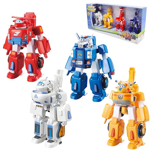 Super Wings - 7" Transforming 4-Pack - Jett, Donnie, Paul, and Astra | Airplane Toys Mini Figures Playset | Fun Preschool Toy Plane for 3 4 5 Year Old Boys and Girls | Birthday Gifts for Kids