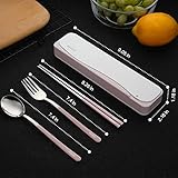 DEVICO Travel Utensils, 18/8 Stainless Steel 4pcs Cutlery Set Portable Camp Reusable Flatware Silverware, Include Fork Spoon Chopsticks with Case (Pink)