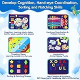 Esjay Toddler Busy Board Montessori Toys, Sensory Board Educational Activities for Learning Fine Motor Skills, Gifts for Girls Boys Toddlers, Travel Toys for Airplane Car,Blue Dinosaur