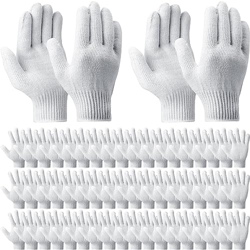 Sintuff 100 Pairs Gloves Cotton Liners for BBQ String Knit Polyester Safety Gloves for Cooking, Grilling(White)