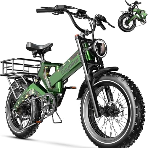 bluebiko 1500W Peak Electric Bike for Adults, 48V 25AH Removable Battery, 30+MPH, 80-100Miles Long Range Foldable Electric Bike, 20"x4.0" Fat Tire, Magnesium Alloy All Terrain Ebike,Green with Basket