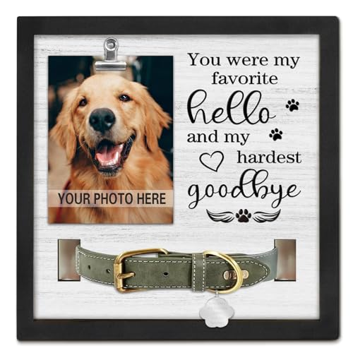 PUREFLY Pet Loss Gift, Memorial Sympathy Gifts for Loss of Dog, Pet Memorial Frame with Collar Holder, Cat Memorial Gift, My Hardest Goodbye