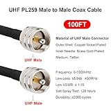 MOOKEERF PL259 UHF Cable 100ft, CB Coax Cable RG58 CB Cable UHF Male to Male for CB Radio, Ham Radio, Amateur Radio, Antenna Analyzer, SWR Meter