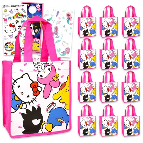 SANRIO Hello Kitty and Friends Party Favor Bag Set - Bundle with 12 Reusable Totes, Tattoos, Stickers and More | Hello Kitty and Friends Birthday Party Supplies