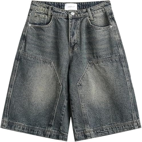 QJK Streetwear Jorts Baggy Jorts Summer Jorts Y2K Jean Shorts Vintage Jean Shorts Acid Wash Jean Shorts Fashion Jorts (US, Alpha, Large, Regular, Regular, Denim Blue)