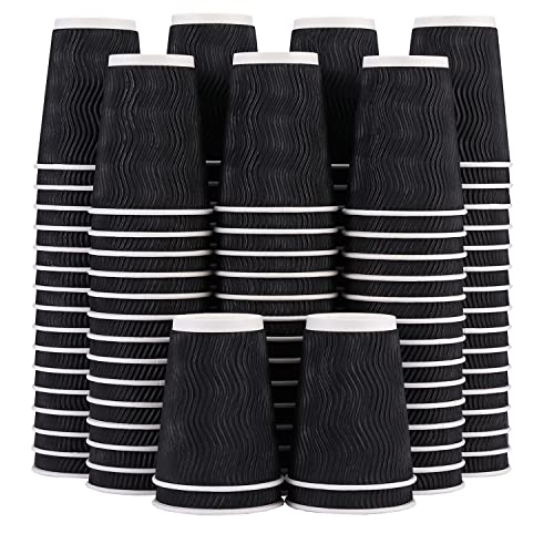 Lamosi 12 oz Disposable Coffee Cups - 120 Pack, Insulated Corrugated Paper Cups 12 oz, Kraft Ripple Wall Cups for Hot Beverage or Cold Drinks Office/Home/Party/Travel/Cafe (Black)