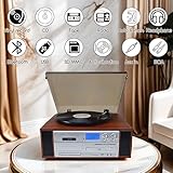 10 in 1 Vinyl Record Player 3 Speed Bluetooth Vintage Automatic Turntable CD Cassette Player AM/FM Radio USB Recorder Aux-in RCA Line-Out (Silver)