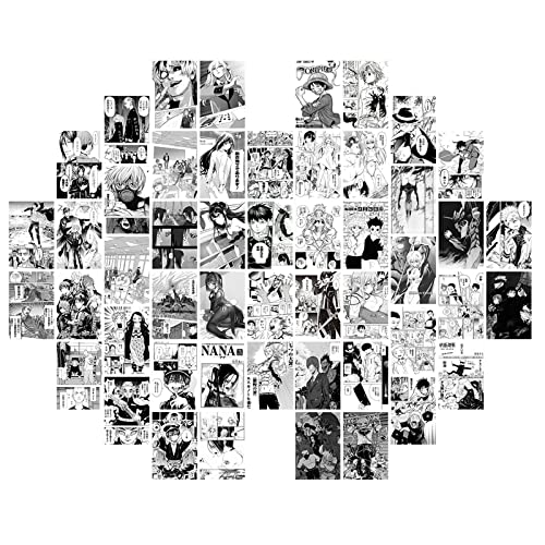 Qintt 50Pcs Black White Wall Collage Kit Black & White Aesthetic Pictures, Anime Poster Manga Photo Collection, Wall Art Prints for Girls Boys Teen Bedroom Decor,B, 4 x 6 Inch