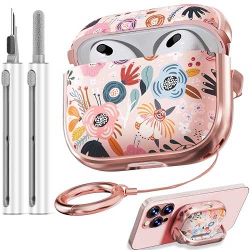 【with Safety Lock】 for AirPods 3rd Generation Case Cover 2021,Cute Pink Floral AirPod 3 Case for Women Girly with Cleaner Kit for AirPod Case 3rd Generation Case 2021- Pink Flower