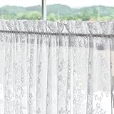 TUDECO Lace French Door Curtains Set of 2- White Sheer Curtains for Door Window with 2 Tiebacks, Rod Pocket Privacy Elegant Floral Curtains for Front Door, Glass Door and Patio Door W52 x L72 White