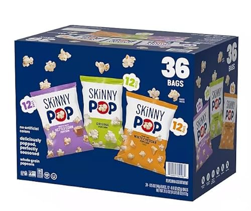 Skinny real Pop Popcorn Variety Pack - Snack Bags Assortment Care Package - Gift Box (36 Count) Bulk bag