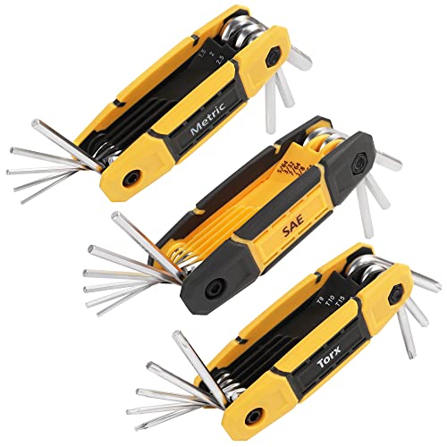 MULWARK 25 pcs Folding Allen Wrench Set | Metric & Standard SAE - Key Tool 3 Pack Portable Hex for Basic Home Repair and General Applications