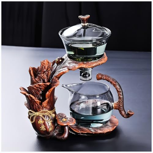 Semi Automatic Drip TeaPot, Heat Resistant Magic Teapot Set, Home Lazy Kung Fu Tea Maker Set, Magnetic Glass Tea Pot, High Borosilicate Glass TeaPot, Suitable for home/office Reception
