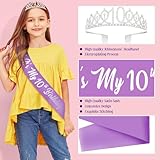 Purple 10th Birthday Decorations for Girls, Includes Happy Birthday Banner, Balloons, Silver Crown, Lavender Glitter Double Digits 10 Cake Topper and It’s my 10th Birthday Sash, 10th Birthday Gifts