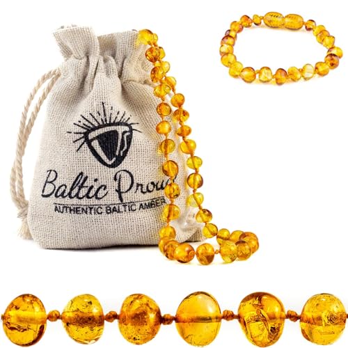 Baltic Amber Necklace and Bracelet Gift Set (Unisex Honey 12.5 Inches/5.5 Inches) - Certified Premium Quality Raw Baltic Sea Amber