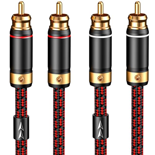 Primeda Audiophiles RCA/Phono Cable 2 RCA Male to 2 RCA Male HiFi System Interconnect Cable Braided for Home Cinema Subwoofer Amplifiers Blu-ray (Straight to Straight, 6.5ft/2m)