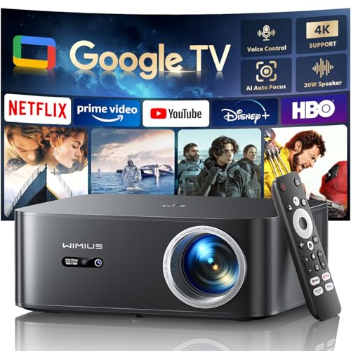 [1200 ANSI/Google TV/Netflix Licensed]Smart Projector with WiFi 6 and Bluetooth,Voice Control,4K Support Native 1080P Proyector,Auto Focus & Keystone Outdoor Movie Projector,WiMiUS K13 Black