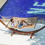 Lazy Daze Hammocks 10.5 FT Double 2 Person Caribbean Rope Hammock, Hand Woven Polyester Hammock with Spreader Bars, Extra Large Outside Outdoor Backyard Patio Poolside Hammock, 450 LBS Capacity, Tan